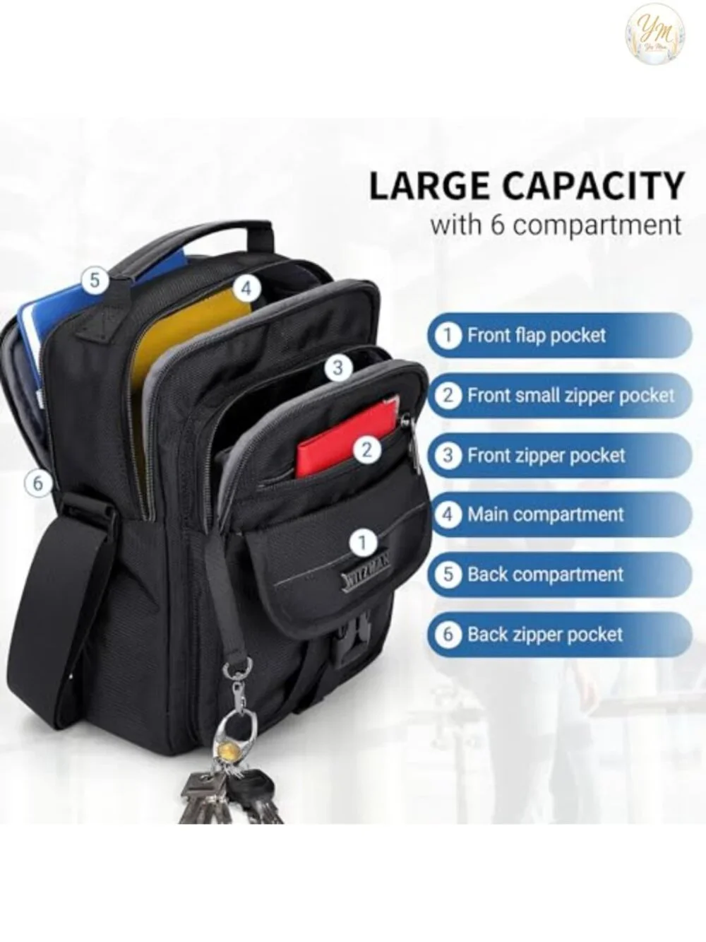 WITZMAN Men's Small Nylon Crossbody Messenger Bag with Adjustable Strap